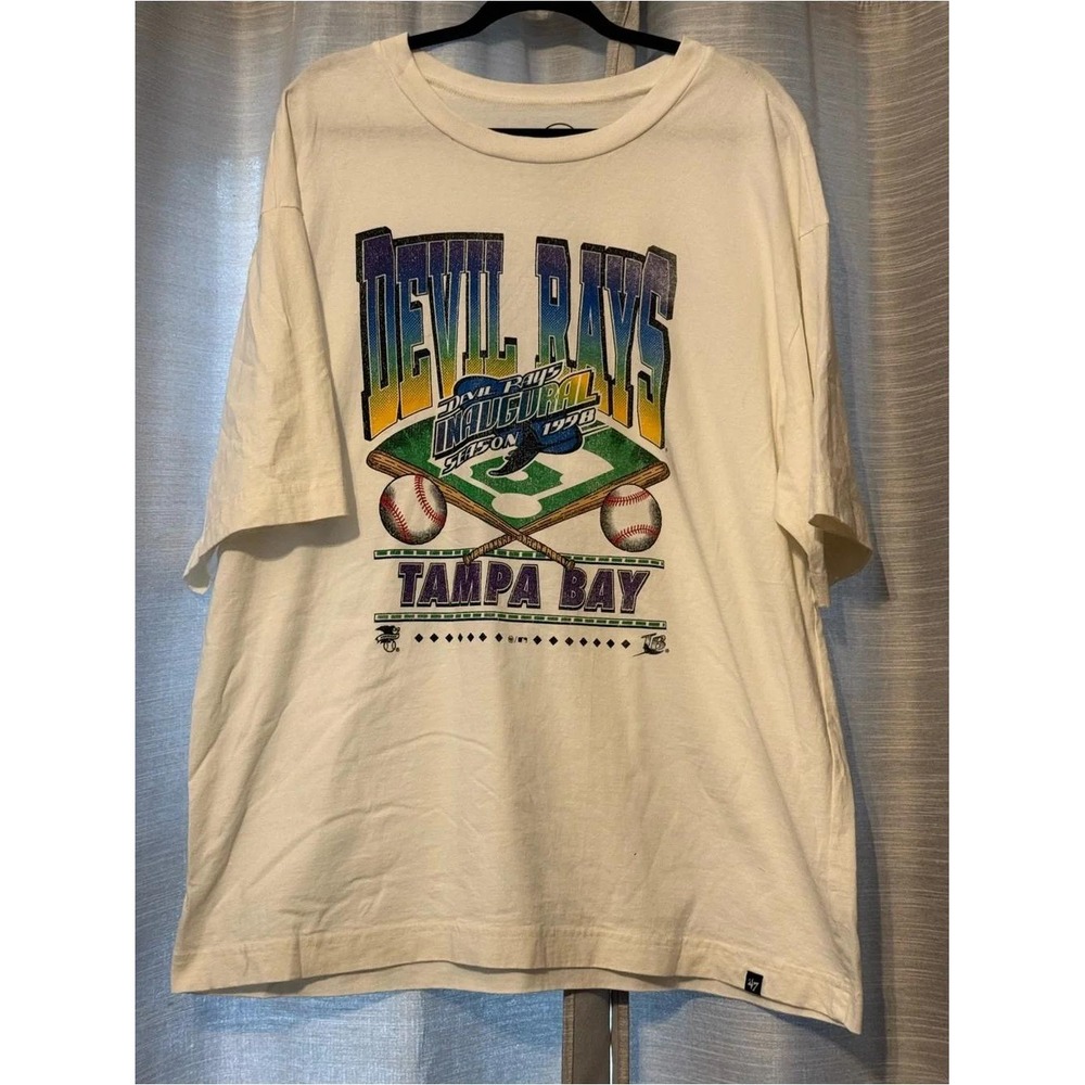 Tampa Bay Devil Rays White Foundation Graphic Retro T-Shirt Sz XXL EUC Playoffs